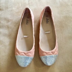 Womens Quilted Ballerina Flats Glitter Cap Toe S9